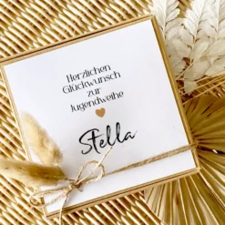 Geschenkschachtel Jugendweihe, Konfirmation, Kommunion, Firmung, Taufe, Einschulung Karte mit Namen, Geldgeschenk Box inkl. Jutebeutel I Manufaktur Liebevoll