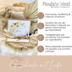 Geschenkschachtel mit Karte Jugendweihegeschenk, Konfirmaion Geschenk, Kommunion Karte mit Namen, Geldgeschenk Box inkl. Jutebeutel I Manufaktur Liebevoll