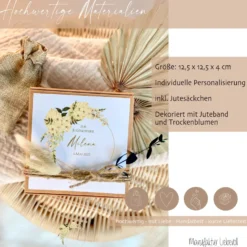 Geschenkschachtel mit Karte Jugendweihegeschenk, Konfirmaion Geschenk, Kommunion Karte mit Namen, Geldgeschenk Box inkl. Jutebeutel I Manufaktur Liebevoll