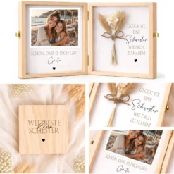 Geschenk Schwester Bruder personalisiert | Geschwister Geschenk Geburtstag Weihnachten | Fotogeschenk Holzbox mit Namen und Spruch