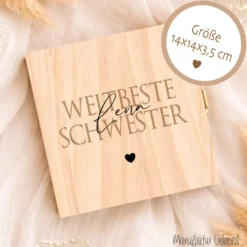 Geschenk Schwester Bruder personalisiert | Geschwister Geschenk Geburtstag Weihnachten | Fotogeschenk Holzbox mit Namen und Spruch