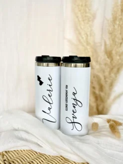 Geschenkset Edelstahl Kaffeebecher to go und Notizbuch mit Namen und Wunschtext für Sie u. Ihn | Geschenkidee zum Geburtstag, als Dankeschön zum Abschied