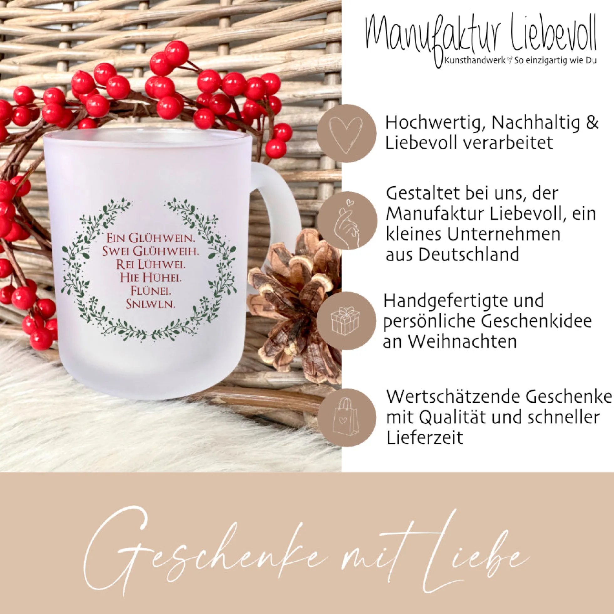 Glastasse Glühwein mit Spruch - Ein Glühwein, swei Glühweih...