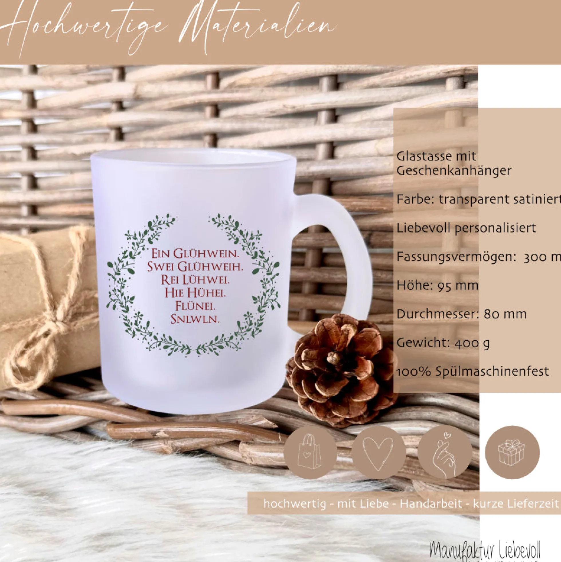 Glastasse Glühwein mit Spruch - Ein Glühwein, swei Glühweih...