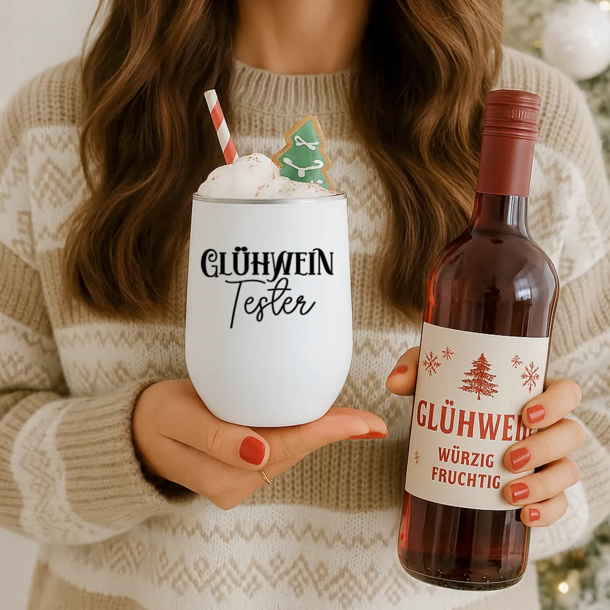 Glühweinbecher Edelstahl mit Deckel – Thermobecher Weihnachten | 350ml, 5 Motive