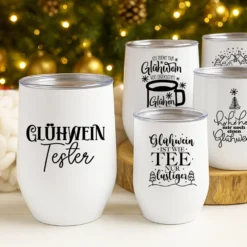 Glühweinbecher Edelstahl mit Deckel – Thermobecher Weihnachten | 350ml, 5 Motive