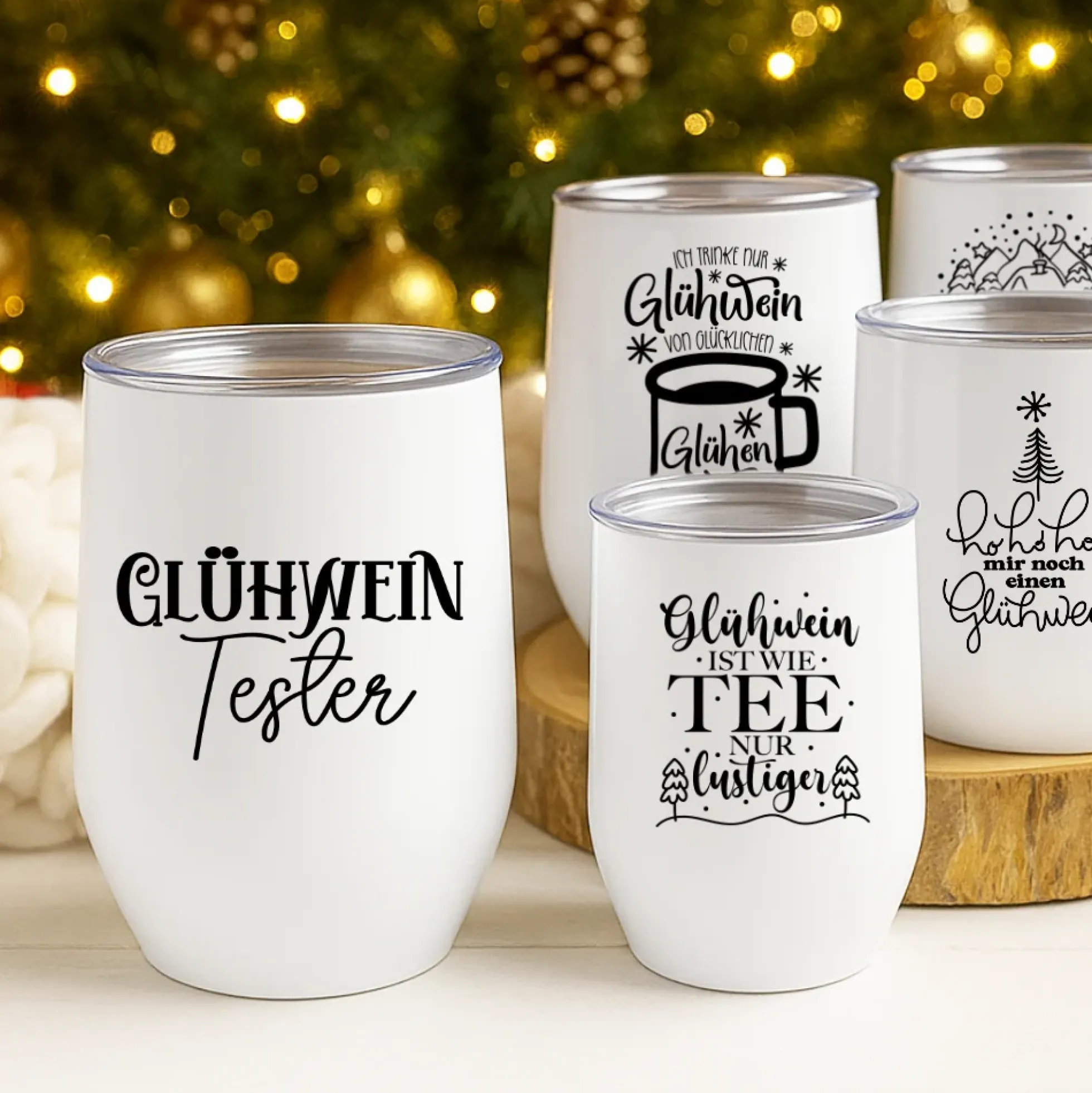 Glühweinbecher Edelstahl mit Deckel – Thermobecher Weihnachten | 350ml, 5 Motive