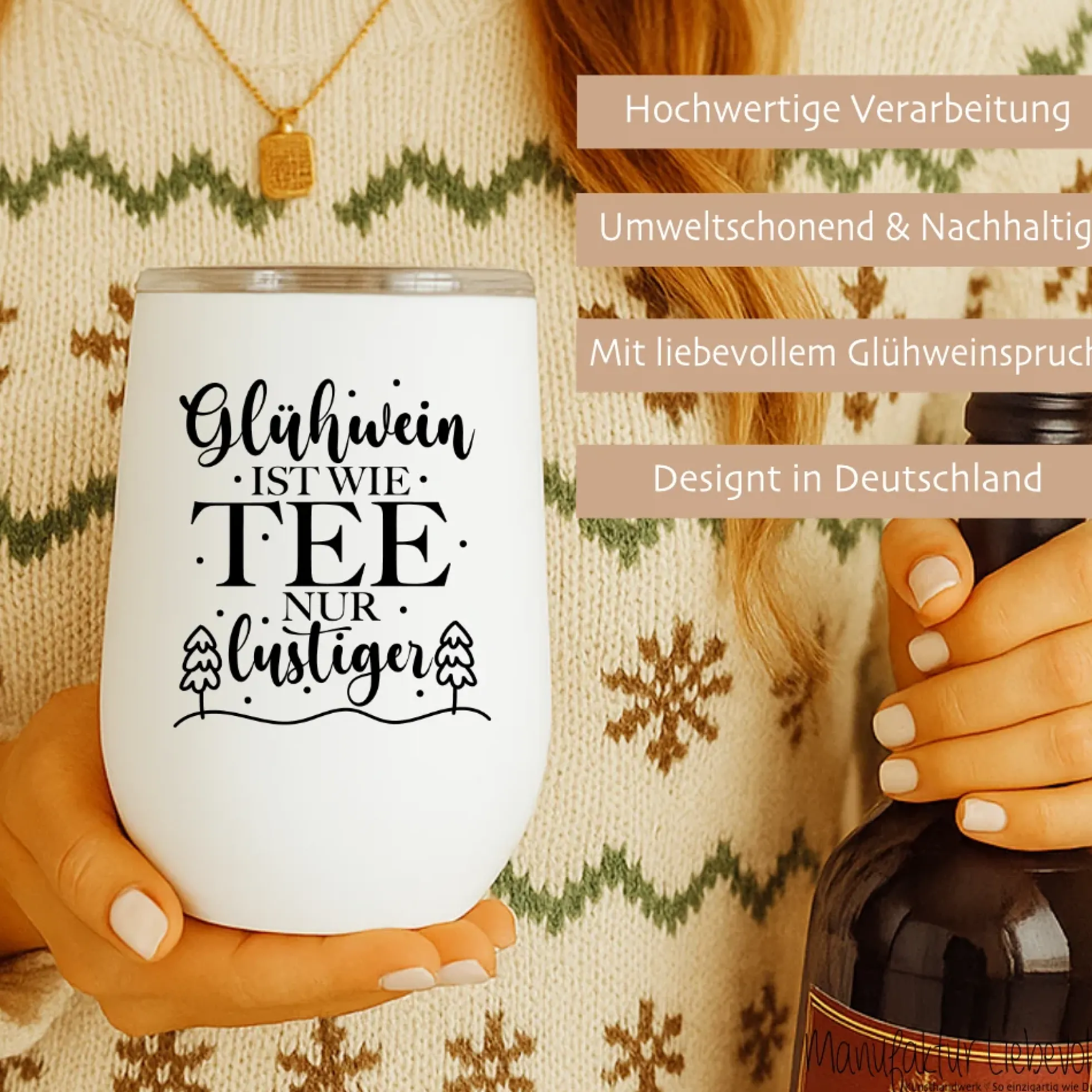 Glühweinbecher Edelstahl mit Deckel – Thermobecher Weihnachten | 350ml, 5 Motive