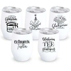 Glühweinbecher Edelstahl mit Deckel – Thermobecher Weihnachten | 350ml, 5 Motive
