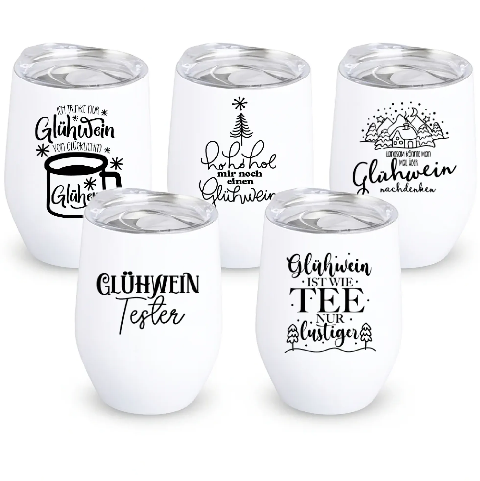 Glühweinbecher Edelstahl mit Deckel – Thermobecher Weihnachten | 350ml, 5 Motive