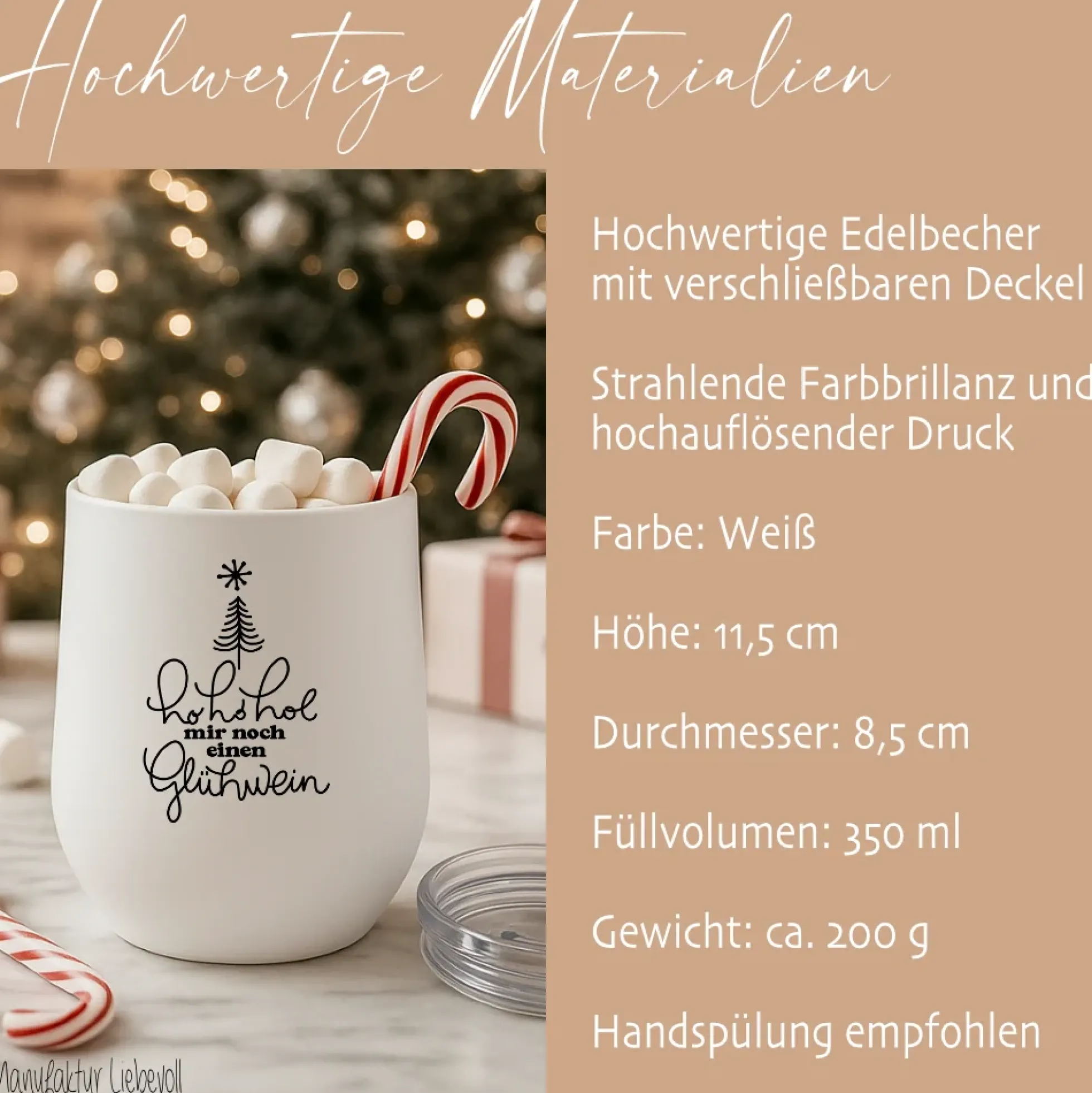 Glühweinbecher Edelstahl mit Deckel – Thermobecher Weihnachten | 350ml, 5 Motive