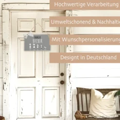 Handgefertigtes u. originelles Türschild aus Holz mit Figuren, Vornamen und dem Familiennamen | Kreative Geschenkidee u. schöne Dekoration für die Haustür | 2 Größen zur Auswahl
