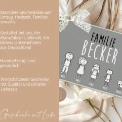Handgefertigtes u. originelles Türschild aus Holz mit Figuren, Vornamen und dem Familiennamen | Kreative Geschenkidee u. schöne Dekoration für die Haustür | 2 Größen zur Auswahl