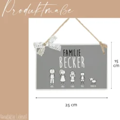 Handgefertigtes u. originelles Türschild aus Holz mit Figuren, Vornamen und dem Familiennamen | Kreative Geschenkidee u. schöne Dekoration für die Haustür | 2 Größen zur Auswahl