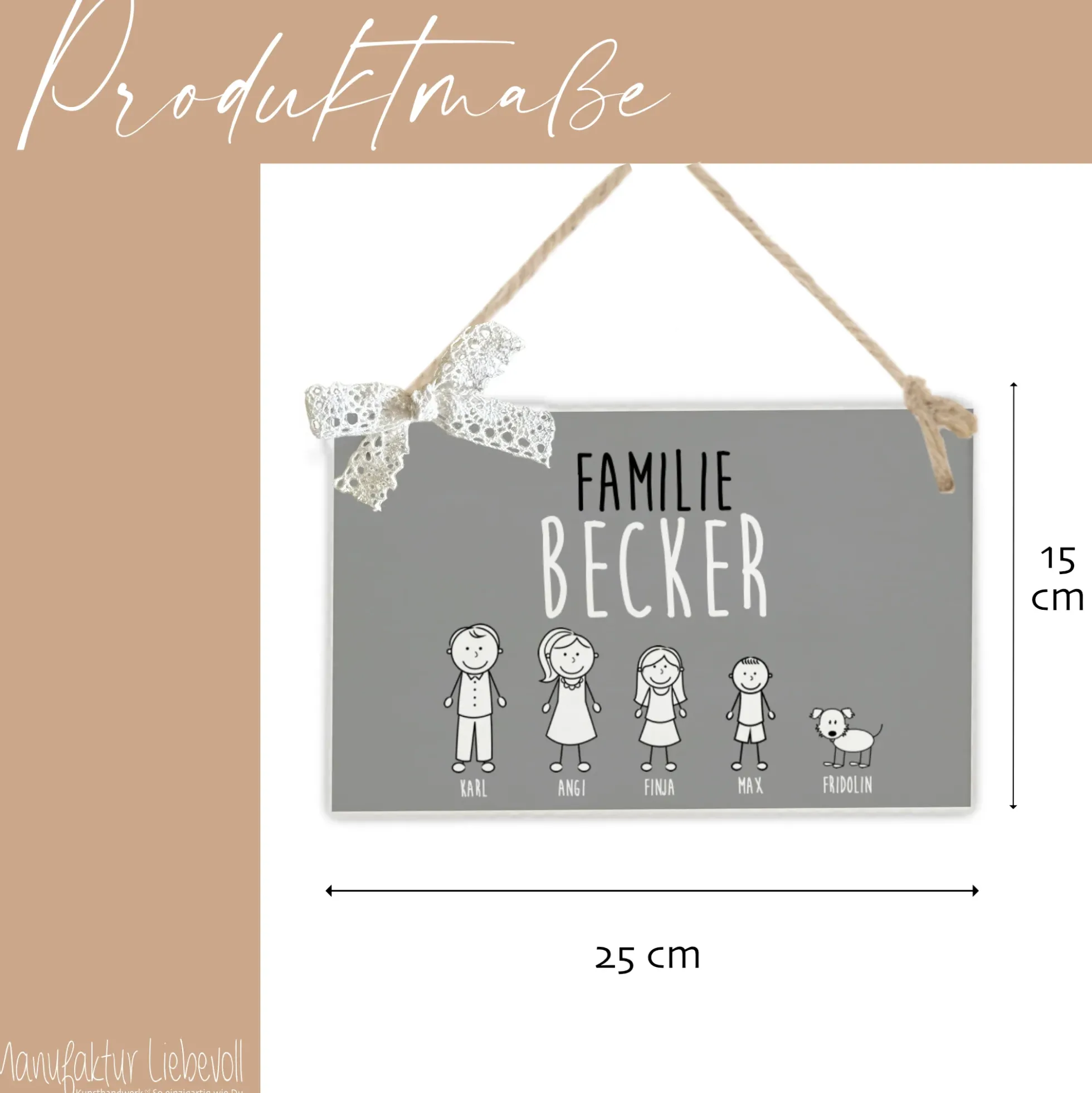Handgefertigtes u. originelles Türschild aus Holz mit Figuren, Vornamen und dem Familiennamen | Kreative Geschenkidee u. schöne Dekoration für die Haustür | 2 Größen zur Auswahl