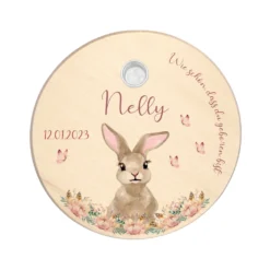 Hase mit Herz Geburtstagsteller für Kinder | Personalisierter Kerzenteller aus Holz für Mädchen und Jungen + Kerze | Geschenkidee zur Geburt, Taufe, Kindergeburtstag | weitere Motive zur Auswahl