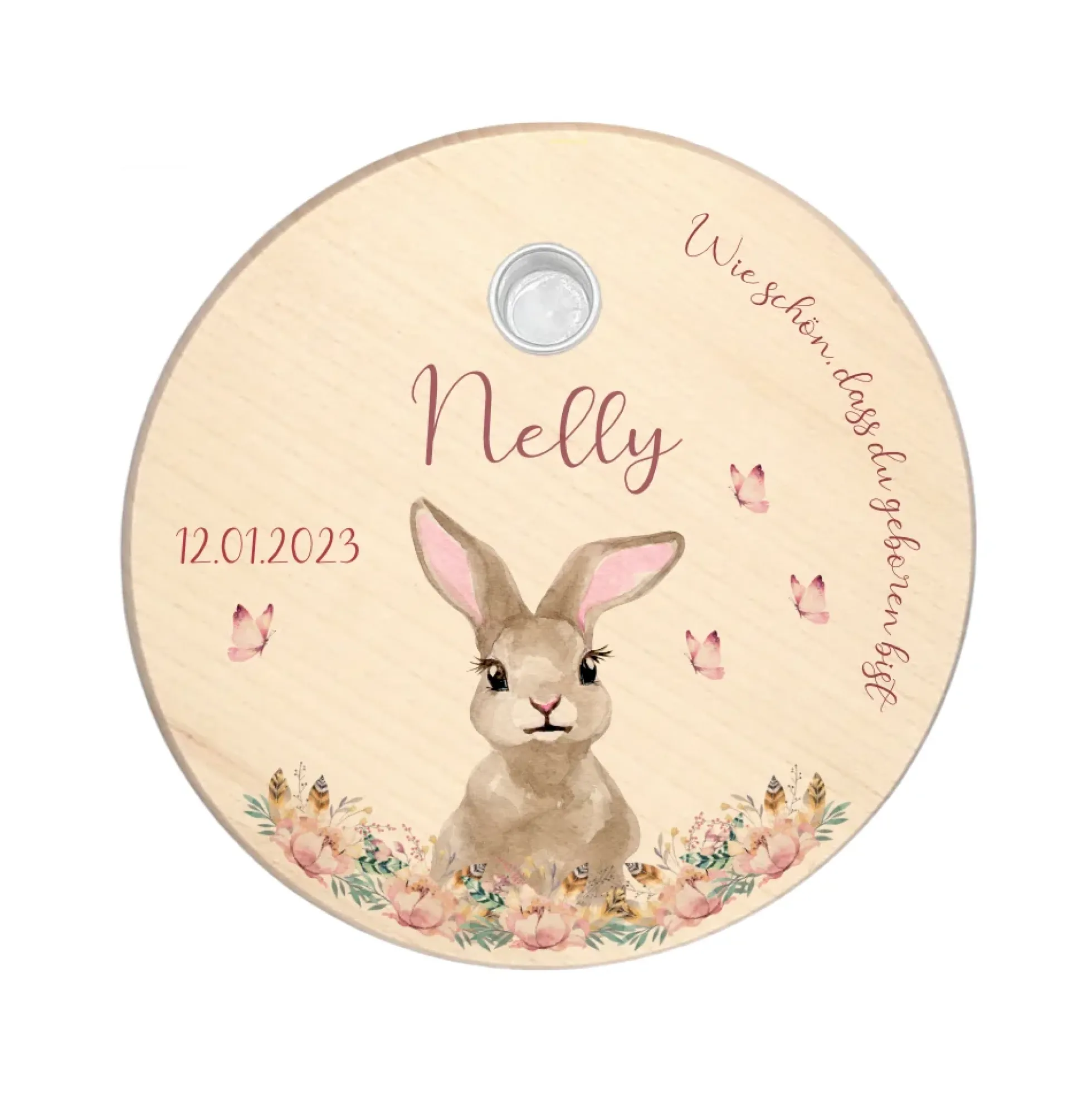 Hase mit Herz Geburtstagsteller für Kinder | Personalisierter Kerzenteller aus Holz für Mädchen und Jungen + Kerze | Geschenkidee zur Geburt, Taufe, Kindergeburtstag | weitere Motive zur Auswahl