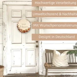 Haustürschild aus Holz "Spätblüher" | Türschild mit dem Familiennamen | Personalisiertes Geschenk u. besondere Geschenkidee für Familien | Deko für den Herbst | 3 Motivvarianten zur Auswahl
