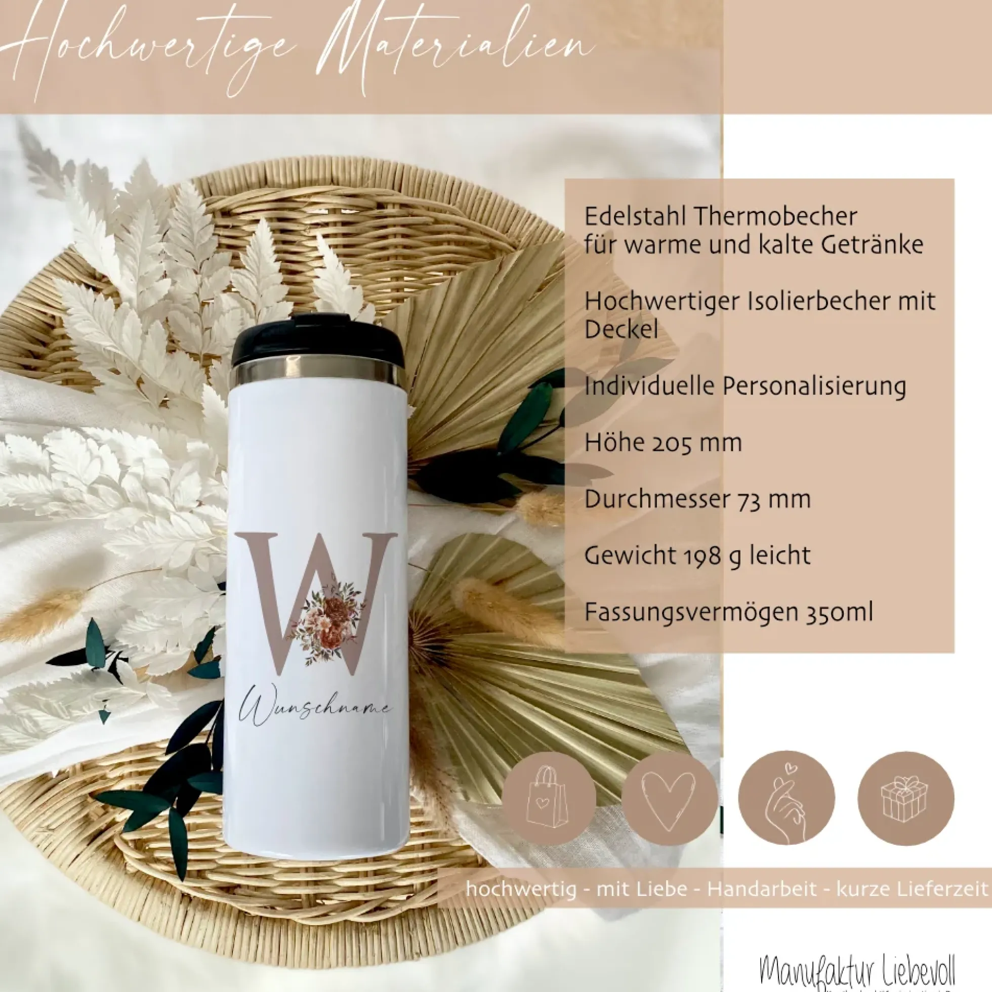 Herbstlicher Thermobecher mit Namen und Buchstaben