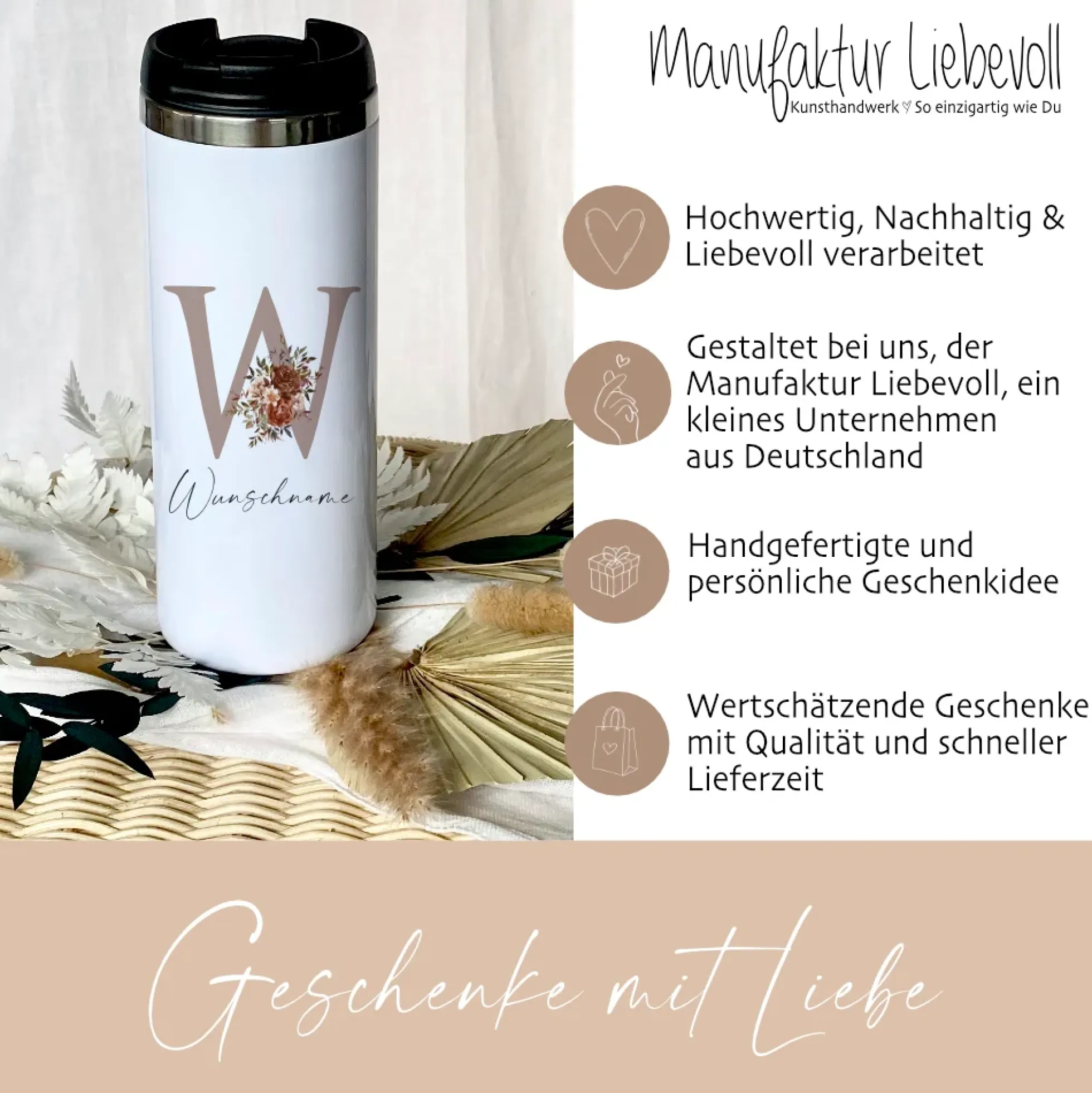 Herbstlicher Thermobecher mit Namen und Buchstaben