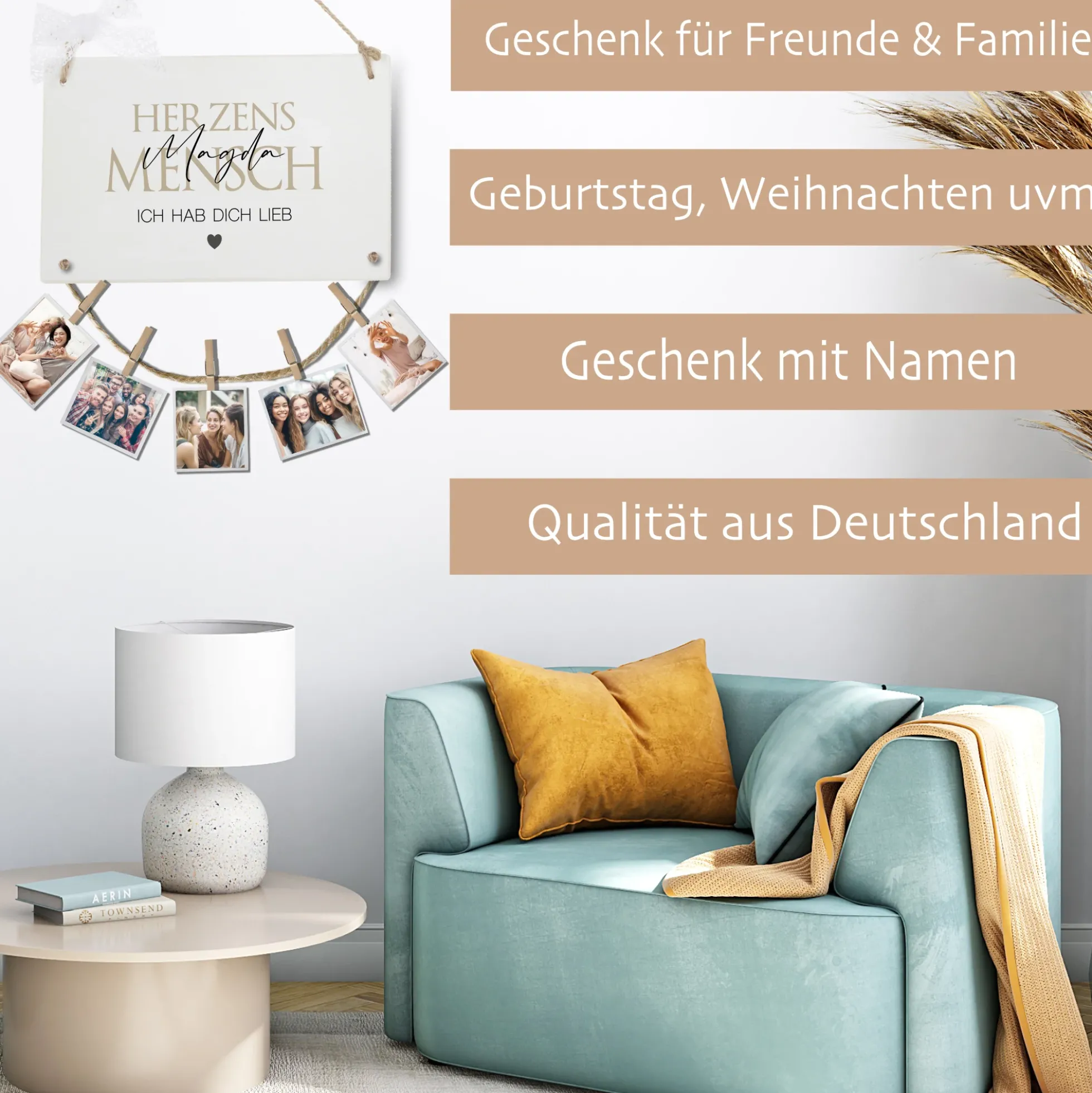 Herzensmensch Wunschtext Personalisiertes Fotogeschenk mit Namen für Frauen & Männer Geburtstag Geburtstagsgeschenk