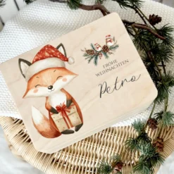 Holzbox Personalisiert Weihnachten Fuchs Geschenkbox Frohe Weihnachten Personalisierte Heiligabend für Kinder Fuchs Weihnachtsbox Holzkiste