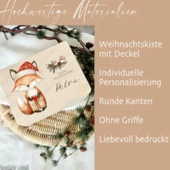 Holzbox Personalisiert Weihnachten Fuchs Geschenkbox Frohe Weihnachten Personalisierte Heiligabend für Kinder Fuchs Weihnachtsbox Holzkiste