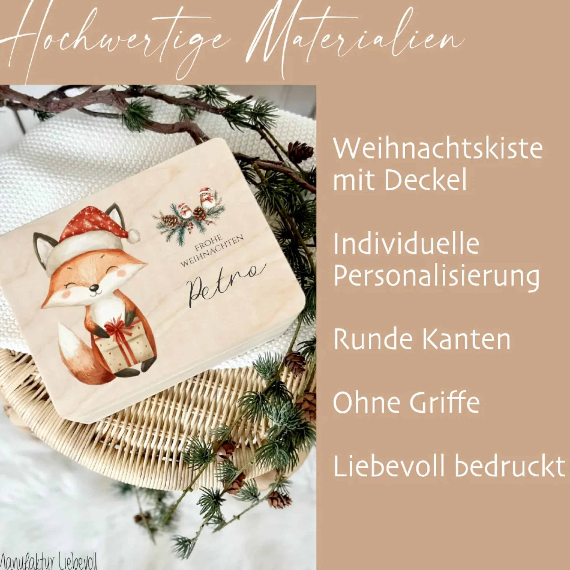 Holzbox Personalisiert Weihnachten Fuchs Geschenkbox Frohe Weihnachten Personalisierte Heiligabend für Kinder Fuchs Weihnachtsbox Holzkiste