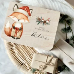 Holzbox Personalisiert Weihnachten Fuchs Geschenkbox Frohe Weihnachten Personalisierte Heiligabend für Kinder Fuchs Weihnachtsbox Holzkiste