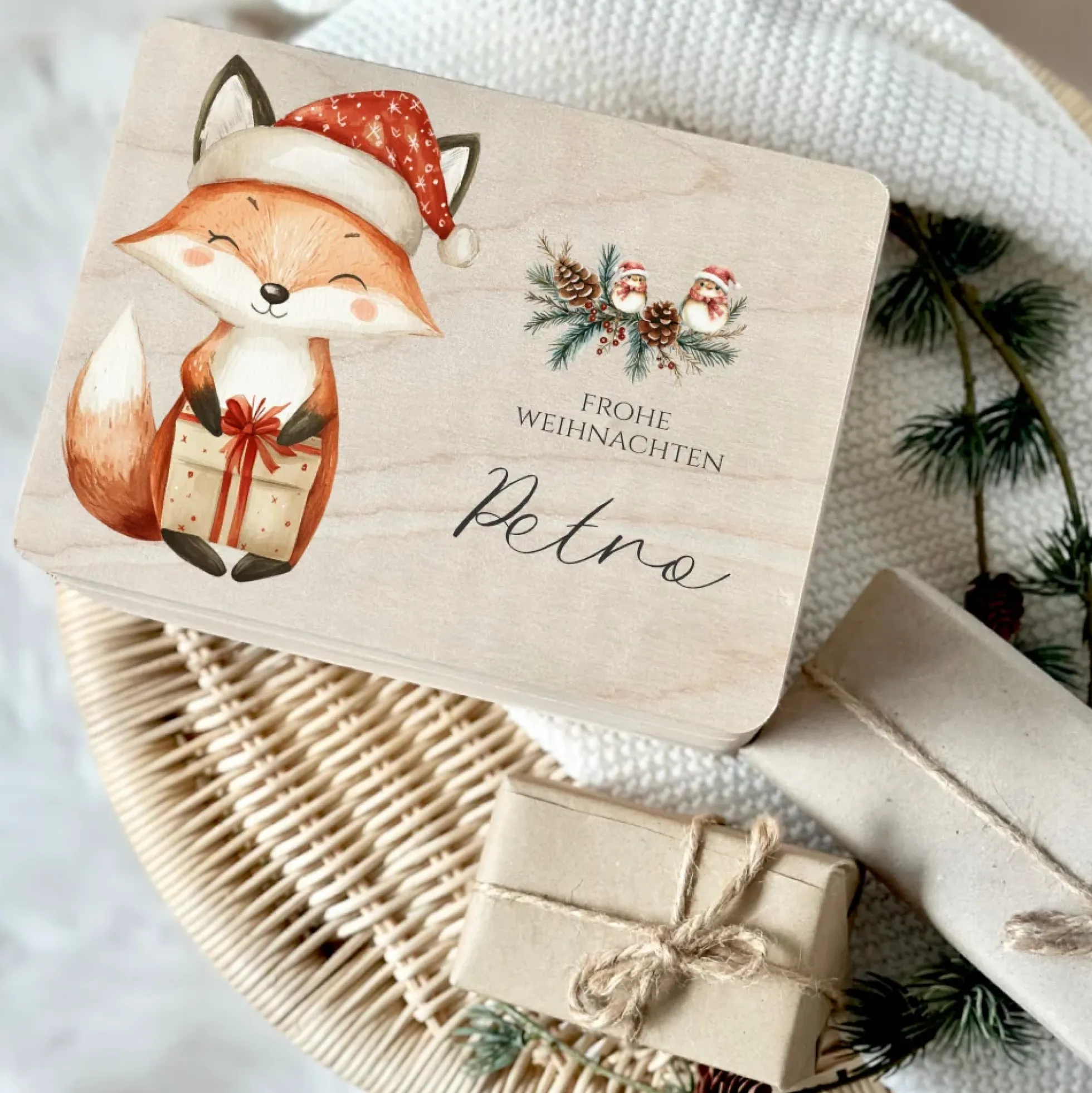 Holzbox Personalisiert Weihnachten Fuchs Geschenkbox Frohe Weihnachten Personalisierte Heiligabend für Kinder Fuchs Weihnachtsbox Holzkiste