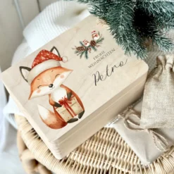 Holzbox Personalisiert Weihnachten Fuchs Geschenkbox Frohe Weihnachten Personalisierte Heiligabend für Kinder Fuchs Weihnachtsbox Holzkiste