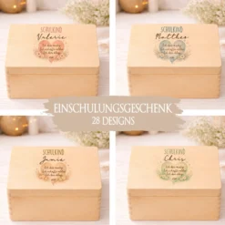 Holzkiste Schulkind 2026 Geschenk I Personalisierte Erinnerungsbox mit Namen viele Motive I Mädchen Einschulung Junge Geschenk Schulstart