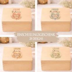 Holzkiste Schulkind 2026 Geschenk I Personalisierte Erinnerungsbox mit Namen viele Motive I Mädchen Einschulung Junge Geschenk Schulstart