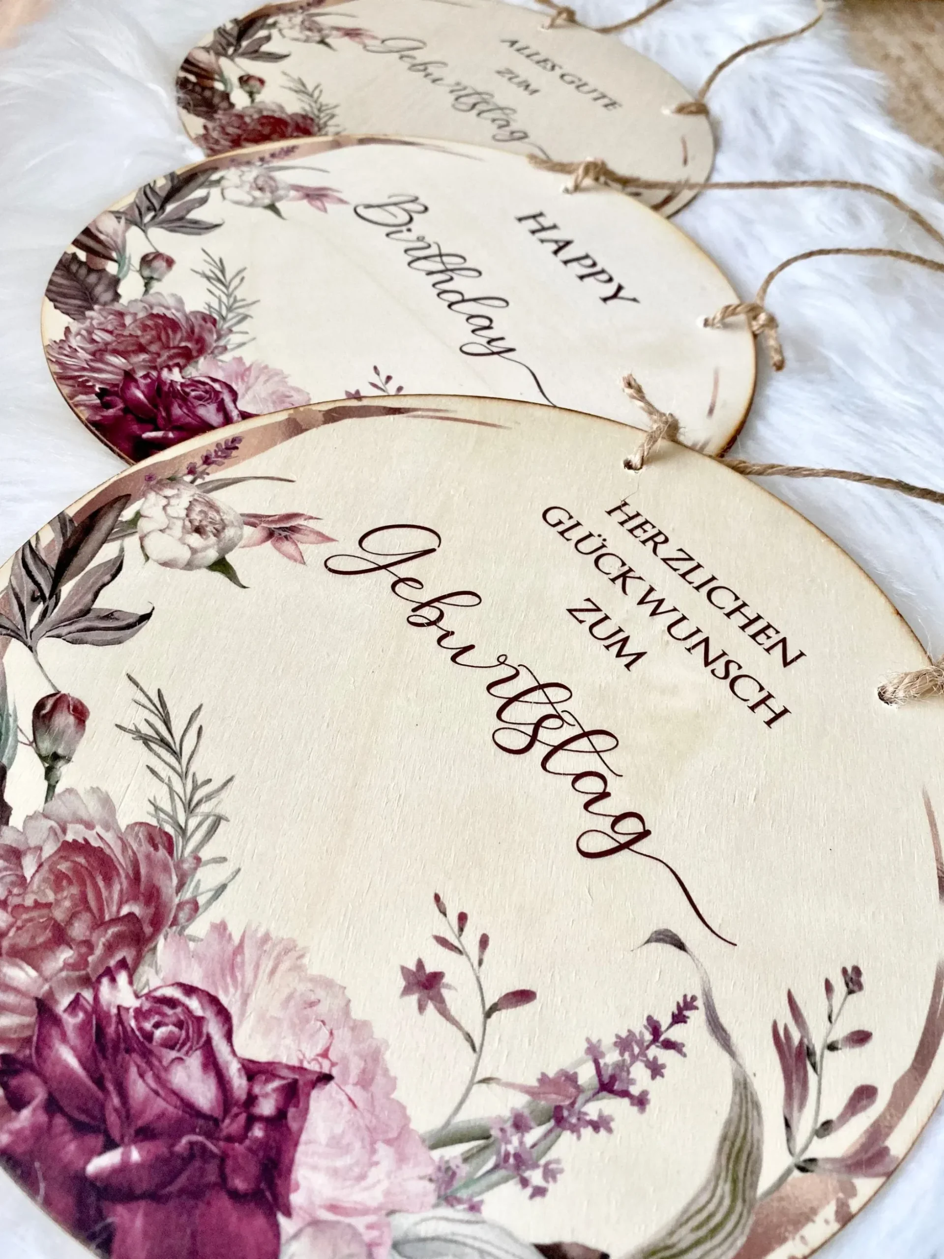 Holzschild "Happy Birthday" | Natürliche Geburtstagsdekoration und originelles Geschenk zum Geburtstag | 3 Motivvarianten zur Auswahl