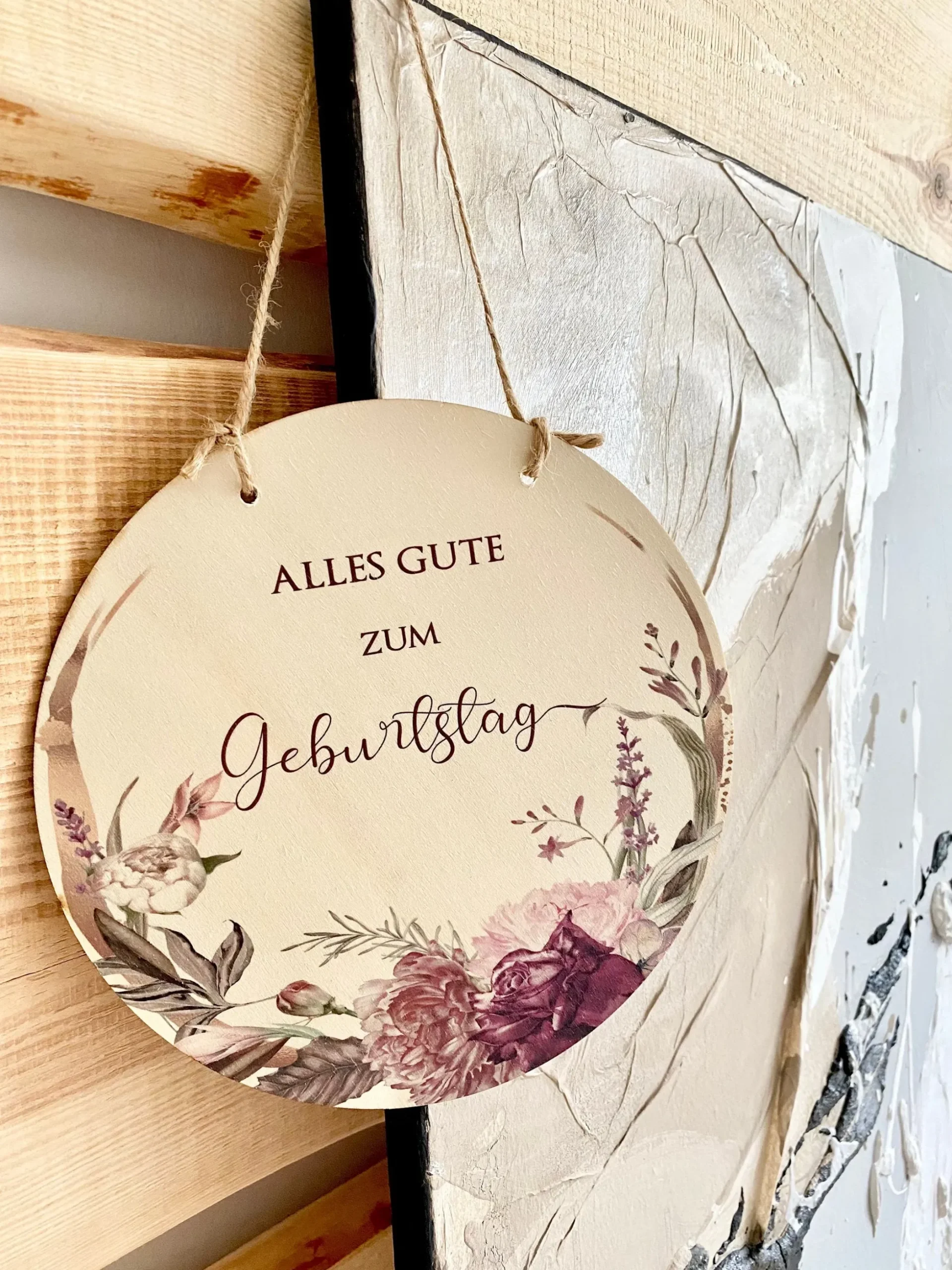 Holzschild "Happy Birthday" | Natürliche Geburtstagsdekoration und originelles Geschenk zum Geburtstag | 3 Motivvarianten zur Auswahl