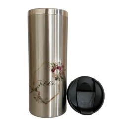 Isolierter Trinkbecher "Floral Boho" für unterwegs aus Edelstahl | Personalisiert mit Namen, Coffee to go Thermobecher | 2 Farbvarianten zur Auswahl