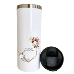 Kaffeebecher "Floral Boho" für unterwegs aus Edelstahl | Personalisiert mit Namen, Coffee to go Thermobecher | 2 Farbvarianten zur Auswahl