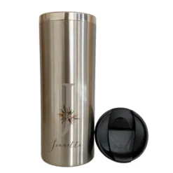 Kaffeebecher für unterwegs, personalisiert mit Namen, Coffee to go Thermobecher aus Edelstahl, Geschenkidee im floralen Design | 2 Farbvarianten zur Auswahl
