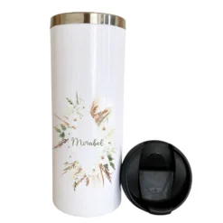 Kaffeebecher in Weiß "Boho" für unterwegs aus Edelstahl | Personalisiert mit Namen, Coffee to go Thermobecher