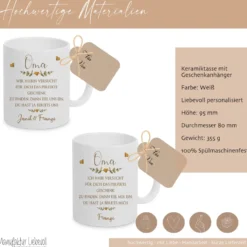 Keramiktasse - Mama - Oma - Papa - Opa mit Spruch und Namen der Kinder | Personalisierte Kaffee- Teetasse | 8 Varianten zur Auswahl
