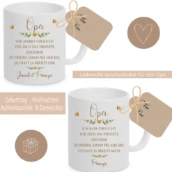 Keramiktasse - Mama - Oma - Papa - Opa mit Spruch und Namen der Kinder | Personalisierte Kaffee- Teetasse | 8 Varianten zur Auswahl