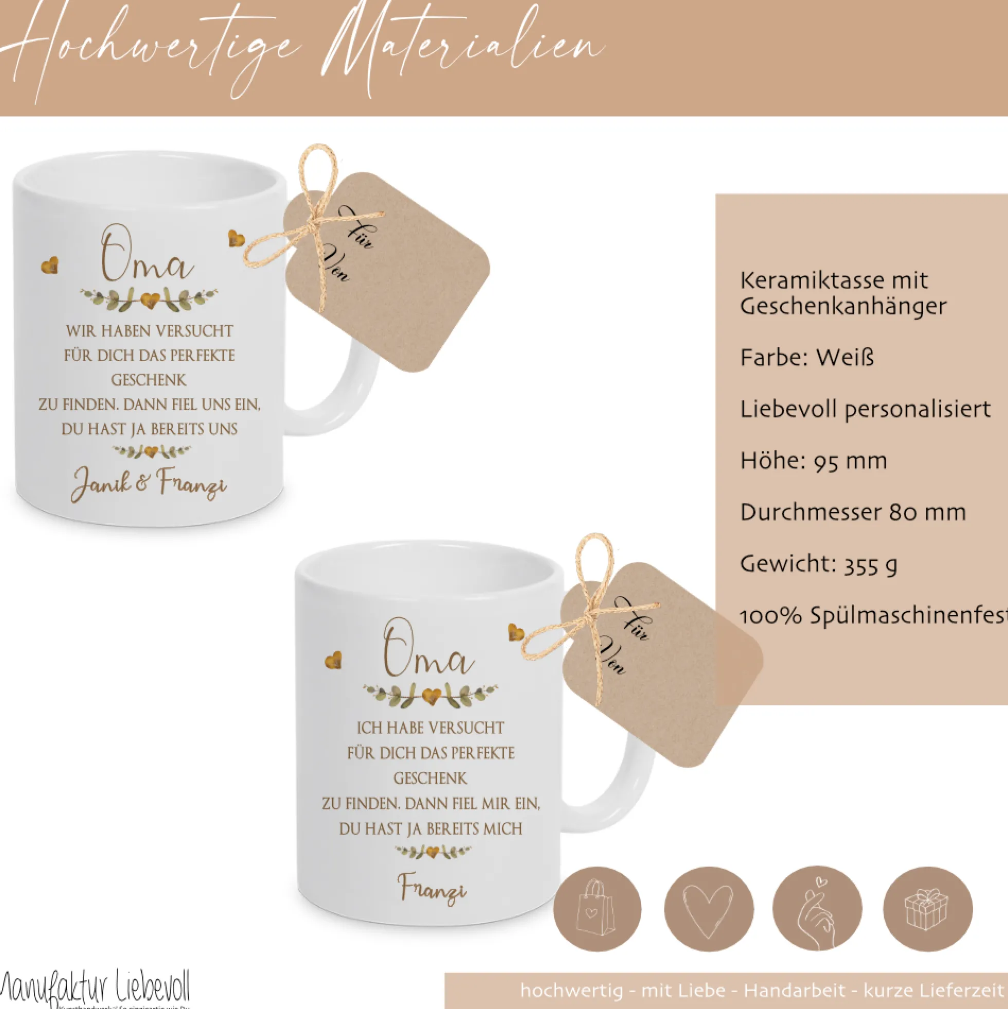 Keramiktasse - Mama - Oma - Papa - Opa mit Spruch und Namen der Kinder | Personalisierte Kaffee- Teetasse | 8 Varianten zur Auswahl