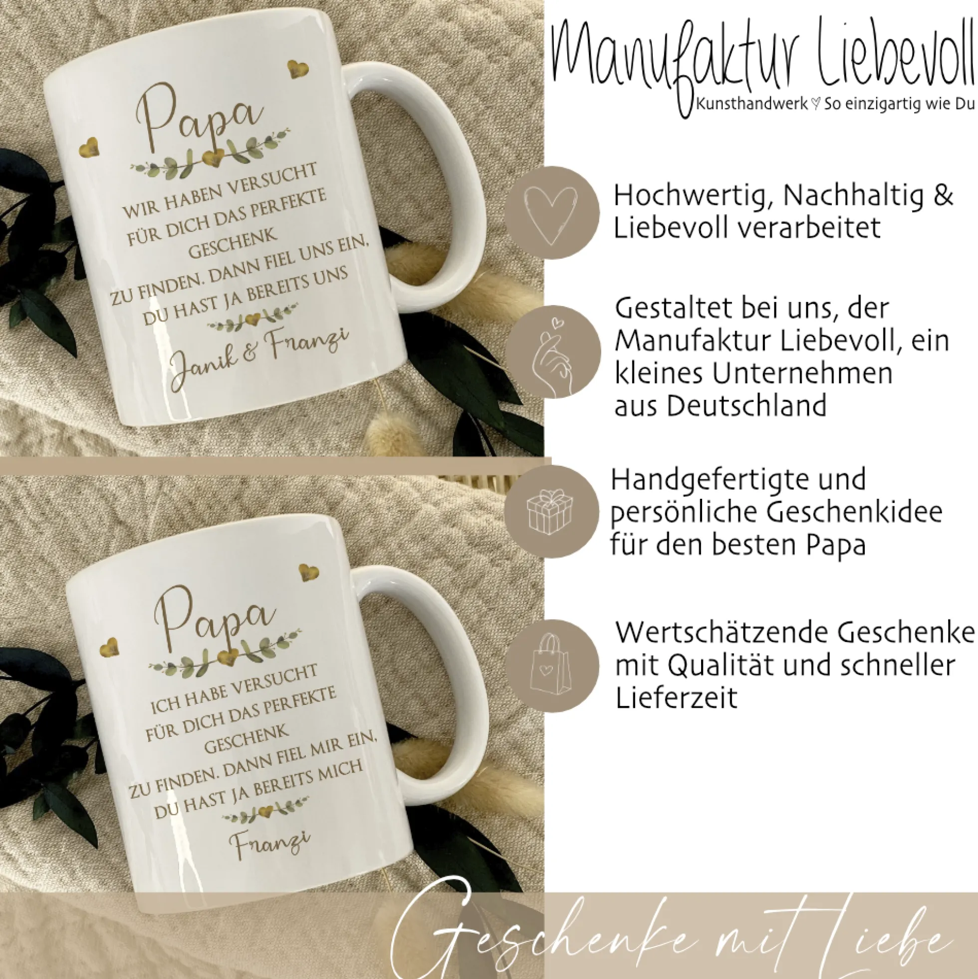 Keramiktasse - Mama - Oma - Papa - Opa mit Spruch und Namen der Kinder | Personalisierte Kaffee- Teetasse | 8 Varianten zur Auswahl