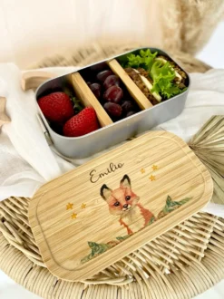 Kinder Lunchbox Fuchs mit Namen | Brotdose mit Tiermotiv für Jungen und Mädchen | Kindergarten und Schule | Personalisiertes Geburtstagsgeschenk