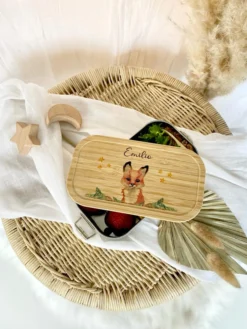 Kinder Lunchbox Fuchs mit Namen | Brotdose mit Tiermotiv für Jungen und Mädchen | Kindergarten und Schule | Personalisiertes Geburtstagsgeschenk