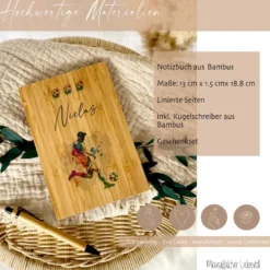 Kinder Notizbuch Fußball mit Namen des Kindes | personalisiertes Tagebuch Schreibheft für Jungen als besonderes Geschenk Geburtstag | 7 Motivvarianten zur Auswahl