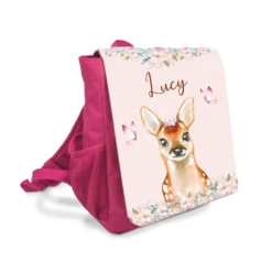 Kinderrucksack Rehkitz | Personalisierter rosa Rucksack für Mädchen | Nachhaltiges Geschenk für Kindergartenkinder von 2-6 Jahre