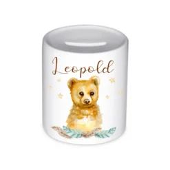 Kinder Spardose Bär mit Namen für Jungen und Mädchen | Personalisiertes Geschenk für Kinder | Originelles Geldgeschenk u. handgefertigte Geschenkidee | 11 Motive zur Auswahl