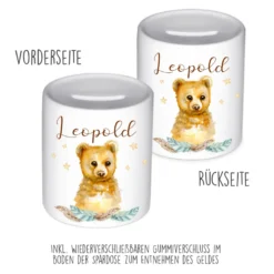 Kinder Spardose Bär mit Namen für Jungen und Mädchen | Personalisiertes Geschenk für Kinder | Originelles Geldgeschenk u. handgefertigte Geschenkidee | 11 Motive zur Auswahl