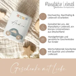 Kinderspardose mit Auto - Personalisiert mit dem Namen des Kindes